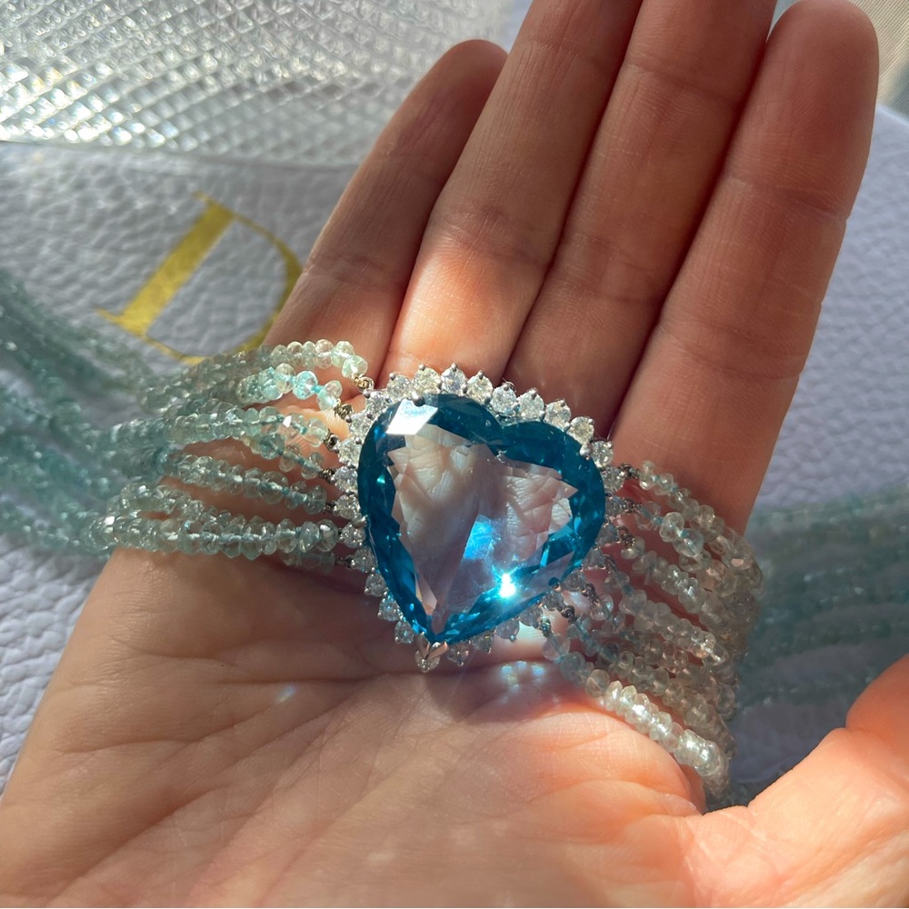 NWT REAL BLUE TOPAZ & DIAMOND Choker by Nancy Davis STUNNING! 18k white gold